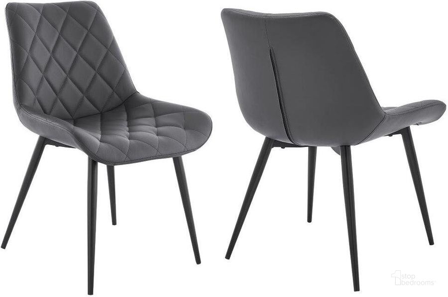 The appearance of Loralie Gray Faux Leather And Black Metal Dining Chair designed by Armen Living in the modern / contemporary interior design. This gray piece of furniture  was selected by 1StopBedrooms from Loralie Collection to add a touch of cosiness and style into your home. Sku: LCLRSIBLGR. Material: Wood. Product Type: Dining Chair. Image1
