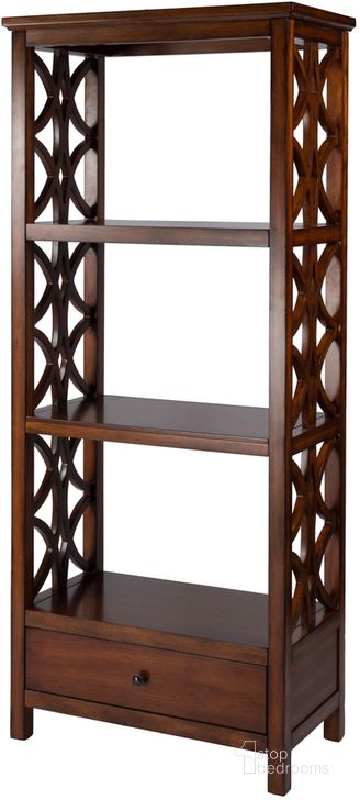 The appearance of Lorena 30 Inch W 3-Tier Etagere Bookcase with Storage Drawer In Medium Brown designed by Butler Specialty Company in the traditional interior design. This medium brown piece of furniture  was selected by 1StopBedrooms from Lorena Collection to add a touch of cosiness and style into your home. Sku: 5693011. Product Type: Bookcase. Material: Poplar. Image1