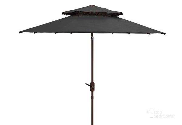 The appearance of Lorenia 9Ft Double Top Market Umbrella in Black designed by Safavieh in the modern / contemporary interior design. This black piece of furniture  was selected by 1StopBedrooms from Lorenia Collection to add a touch of cosiness and style into your home. Sku: PAT8201D. Material: Metal. Product Type: Umbrella. Image1