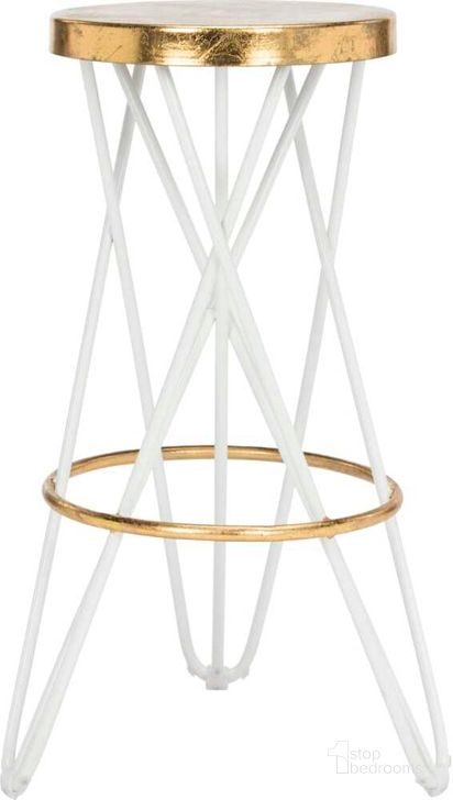 The appearance of Lorna White and Gold Leaf Bar Stool designed by Safavieh in the modern / contemporary interior design. This white and gold piece of furniture  was selected by 1StopBedrooms from Lorna Collection to add a touch of cosiness and style into your home. Sku: FOX3254A. Product Type: Barstool. Material: Iron. Image1
