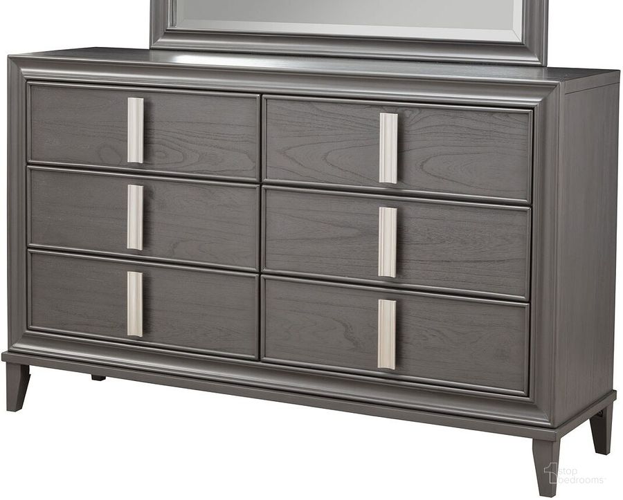 The appearance of Lorraine Dark Grey Dresser designed by Alpine in the transitional interior design. This gray piece of furniture  was selected by 1StopBedrooms from Lorraine Collection to add a touch of cosiness and style into your home. Sku: 8171-03. Product Type: Dresser. Material: Pine. Image1