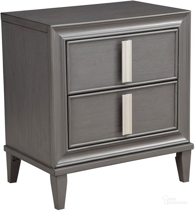 The appearance of Lorraine Dark Grey Nightstand designed by Alpine in the transitional interior design. This gray piece of furniture  was selected by 1StopBedrooms from Lorraine Collection to add a touch of cosiness and style into your home. Sku: 8171-02. Product Type: Nightstand. Material: Pine. Image1