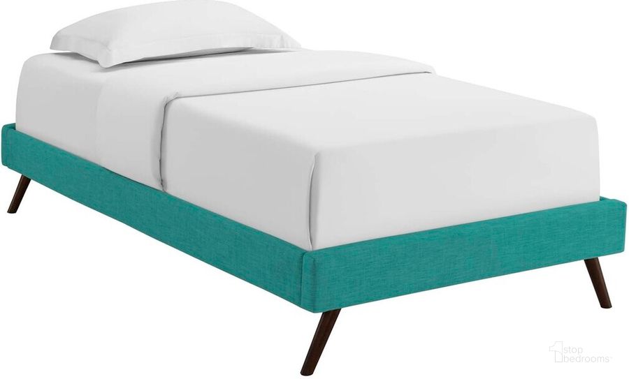 The appearance of Loryn Twin Fabric Bed Frame With Round Splayed Legs In Teal designed by Modway in the modern / contemporary interior design. This teal piece of furniture  was selected by 1StopBedrooms from Loryn Collection to add a touch of cosiness and style into your home. Sku: MOD-5887-TEA. Material: Wood. Product Type: Bed Frame. Bed Size: Twin. Image1