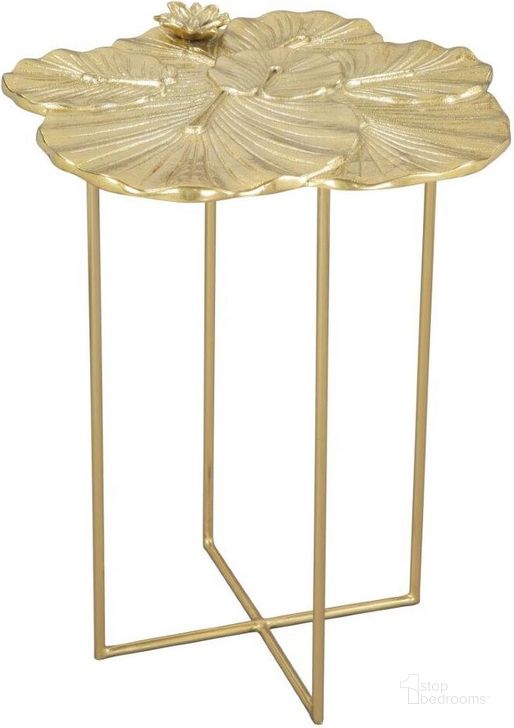 The appearance of Lotus Side Table In Gold designed by Zuo Modern in the modern / contemporary interior design. This gold piece of furniture  was selected by 1StopBedrooms from Lotus Collection to add a touch of cosiness and style into your home. Sku: 109382. Material: Aluminum. Product Type: Side Table. Image1