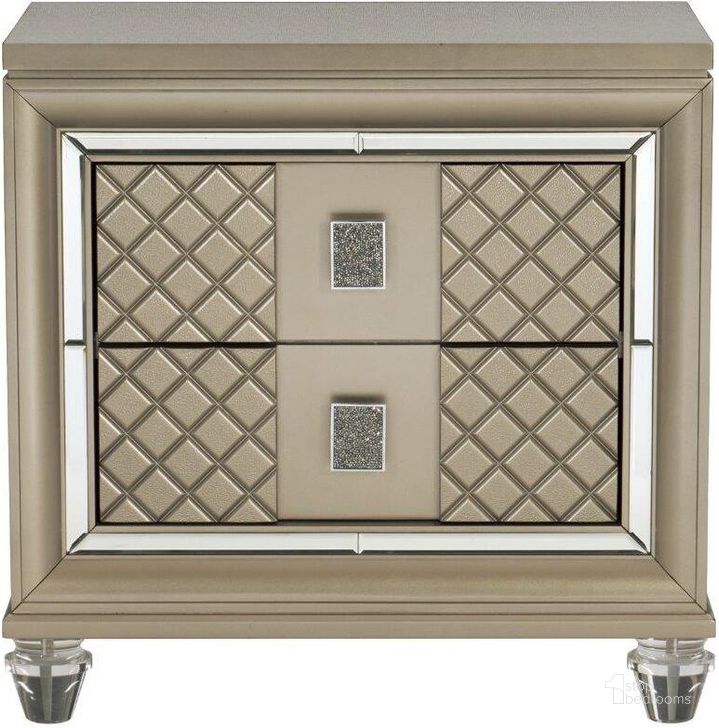The appearance of Loudon Champagne Beige Metallic Nightstand designed by Homelegance in the modern / contemporary interior design. This champagne piece of furniture  was selected by 1StopBedrooms from Loudon Collection to add a touch of cosiness and style into your home. Sku: 1515-4. Material: Wood. Product Type: Nightstand. Image1
