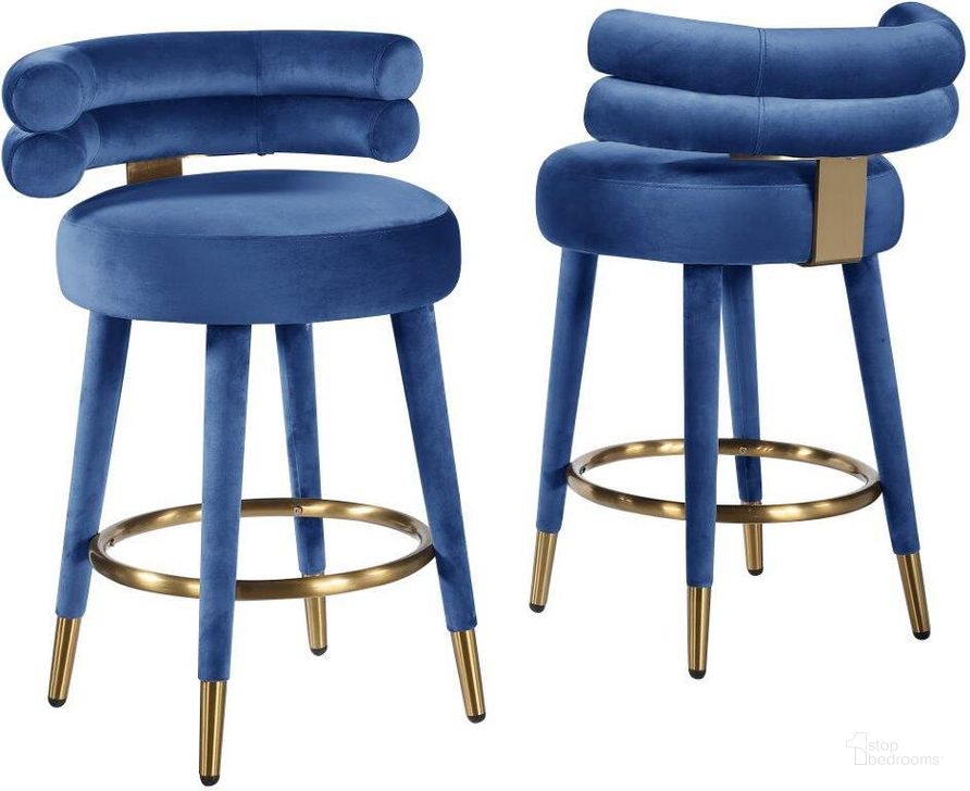 The appearance of Louie Blue Velvet Counter Height Stool With Gold Trim Set of 2 designed by Best Master Furniture in the modern / contemporary interior design. This blue/gold piece of furniture  was selected by 1StopBedrooms from Louie Collection to add a touch of cosiness and style into your home. Sku: LX903BL. Product Type: Barstool. Material: Velvet. Image1