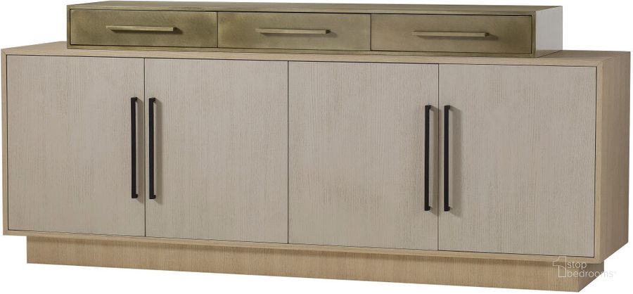 The appearance of Louis 4-Door Sideboard In Beige designed by Sonder Living in the modern / contemporary interior design. This beige piece of furniture  was selected by 1StopBedrooms from Louis Collection to add a touch of cosiness and style into your home. Sku: FG2404008. Material: Wood. Product Type: Sideboard. Image1