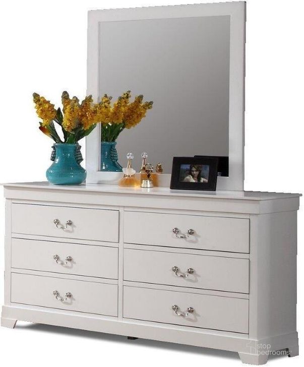 The appearance of Louis Philippe Dresser and Mirror In White designed by US Tamex in the traditional interior design. This white piece of furniture  was selected by 1StopBedrooms from Louis Philippe Collection to add a touch of cosiness and style into your home. Sku: 52320-MR;52320-DR. Material: Wood. Product Type: Dresser and Mirror. Image1