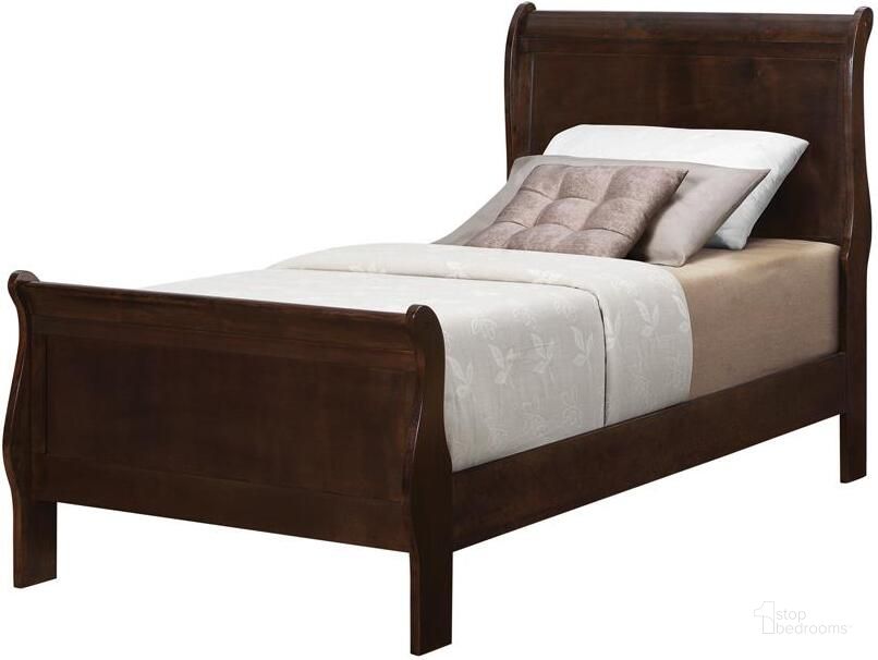 The appearance of Louis Philippe Rich Cappuccino Twin Sleigh Bed designed by Coaster in the traditional interior design. This cappuccino piece of furniture  was selected by 1StopBedrooms from Louis Philippe Collection to add a touch of cosiness and style into your home. Sku: 202411TB1;202411TB2. Bed Type: Sleigh Bed. Material: Wood. Product Type: Sleigh Bed. Bed Size: Twin. Image1