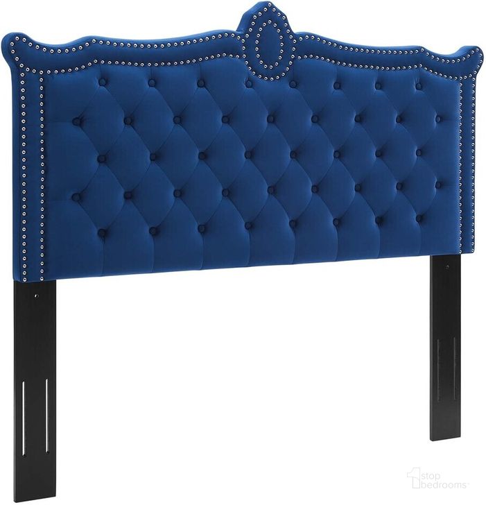 The appearance of Louisa Tufted Performance Velvet Full/Queen Headboard In Navy designed by Modway in the  interior design. This navy piece of furniture  was selected by 1StopBedrooms from Louisa Collection to add a touch of cosiness and style into your home. Sku: MOD-6324-NAV. Product Type: Headboard. Bed Size: Queen. Material: MDF. Image1