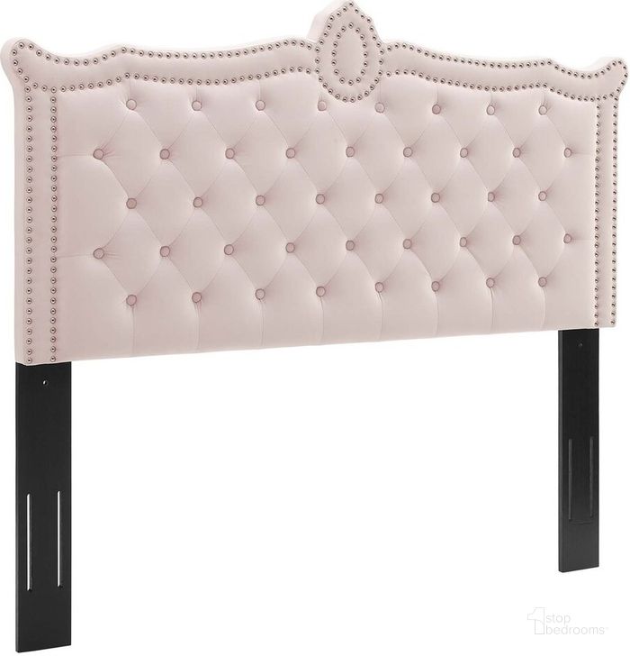 The appearance of Louisa Tufted Performance Velvet Full/Queen Headboard In Pink designed by Modway in the  interior design. This pink piece of furniture  was selected by 1StopBedrooms from Louisa Collection to add a touch of cosiness and style into your home. Sku: MOD-6324-PNK. Product Type: Headboard. Bed Size: Queen. Material: MDF. Image1