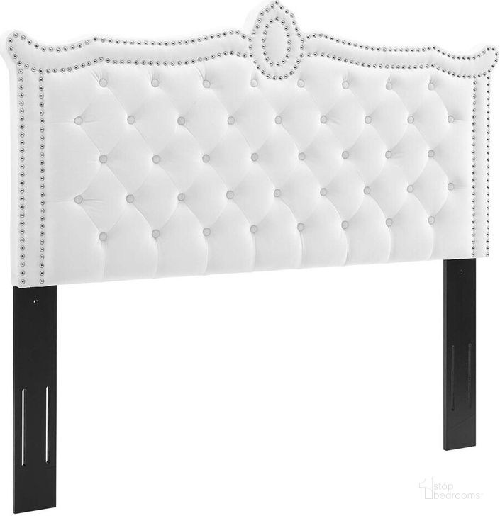 The appearance of Louisa Tufted Performance Velvet Full/Queen Headboard In White designed by Modway in the  interior design. This white piece of furniture  was selected by 1StopBedrooms from Louisa Collection to add a touch of cosiness and style into your home. Sku: MOD-6324-WHI. Product Type: Headboard. Bed Size: Queen. Material: MDF. Image1