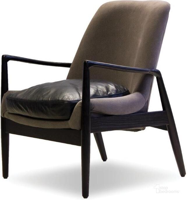 The appearance of Lounge Chair Reynolds Black Matte Frame/Ash Grey Fabric/Black Leather Seat designed by Mobital in the modern / contemporary interior design. This gray piece of furniture  was selected by 1StopBedrooms from Reynolds Collection to add a touch of cosiness and style into your home. Sku: LCH-REYN-BLAC-GREY. Product Type: Accent Chair. Material: Pine. Image1