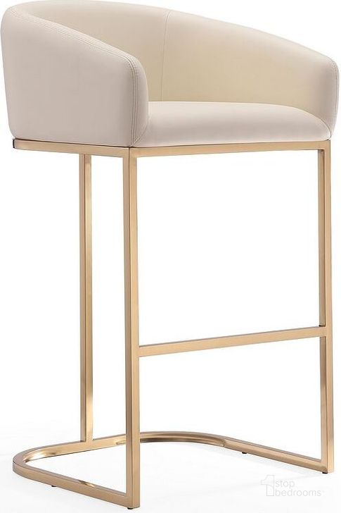 The appearance of Louvre Barstool in Cream and Titanium Gold designed by Manhattan Comfort in the transitional interior design. This cream piece of furniture  was selected by 1StopBedrooms from Louvre Collection to add a touch of cosiness and style into your home. Sku: BS016-CR. Product Type: Barstool. Material: Stainless Steel. Image1
