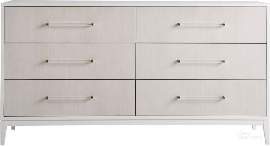The appearance of Love Joy Bliss White Lacquer Brentwood Dresser designed by Universal in the modern / contemporary interior design. This white piece of furniture  was selected by 1StopBedrooms from Love Joy Bliss Collection to add a touch of cosiness and style into your home. Sku: 956040. Material: Wood. Product Type: Dresser. Image1
