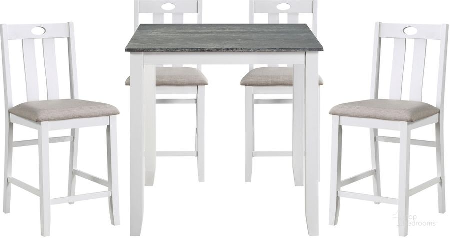 The appearance of Lowell 5-Piece Pack Counter Height Set In Gray and White designed by Homelegance in the transitional interior design. This gray and white piece of furniture  was selected by 1StopBedrooms from Lowell Collection to add a touch of cosiness and style into your home. Sku: 5744WH-36. Product Type: Dining Room Set. Material: Textured. Image1