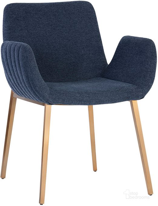 The appearance of Lucano Dining Armchair - Belfast Navy designed by Sunpan in the modern / contemporary interior design. This blue piece of furniture  was selected by 1StopBedrooms from Lucano Collection to add a touch of cosiness and style into your home. Sku: 106475. Material: Fabric. Product Type: Arm Chair. Image1