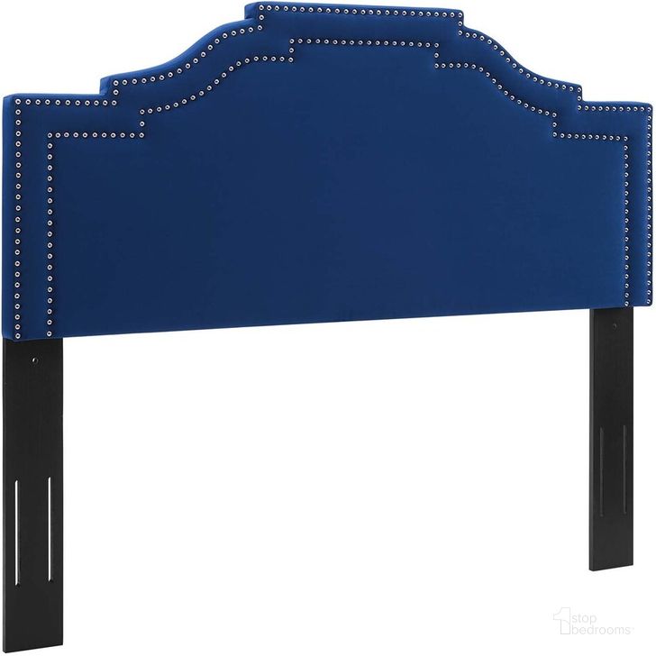 The appearance of Lucia King/California King Performance Velvet Headboard In Navy designed by Modway in the  interior design. This navy piece of furniture  was selected by 1StopBedrooms from Lucia Collection to add a touch of cosiness and style into your home. Sku: MOD-6313-NAV. Product Type: Headboard. Bed Size: King. Material: MDF. Image1
