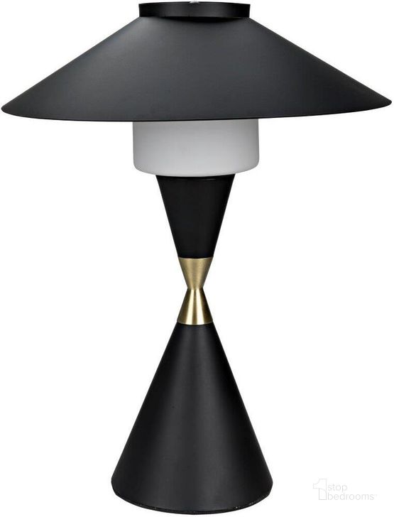 The appearance of Lucia Table Lamp In Black Steel With Mb Detail designed by Noir in the transitional interior design. This brass piece of furniture  was selected by 1StopBedrooms from  to add a touch of cosiness and style into your home. Sku: LAMP750MTB-MB. Material: Steel. Product Type: Table Lamp.