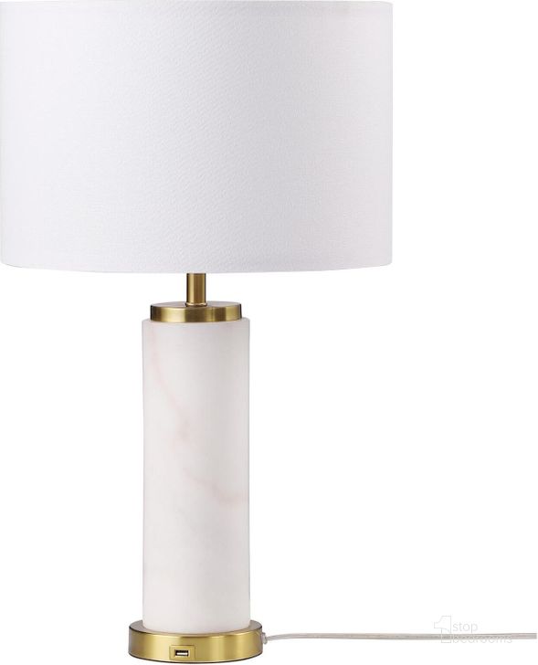 The appearance of Lucius Drum Shade Bedside Table Lamp In White and Gold designed by Coaster in the transitional interior design. This white and gold piece of furniture  was selected by 1StopBedrooms from Lucius Collection to add a touch of cosiness and style into your home. Sku: 920208. Material: Wood. Product Type: Table Lamp. Image1