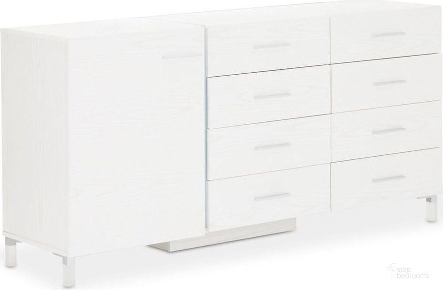The appearance of Lumiere Frost Dresser designed by AICO in the modern / contemporary interior design. This frost piece of furniture  was selected by 1StopBedrooms from Lumiere Collection to add a touch of cosiness and style into your home. Sku: 9013650-104. Product Type: Dresser.