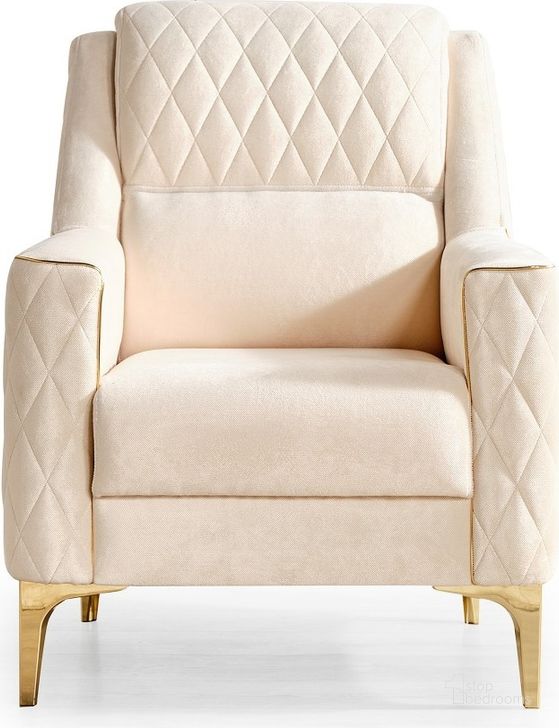 The appearance of Luna Velvet Chair In Ivory designed by Galaxy Home Furnishings in the modern / contemporary interior design. This ivory piece of furniture  was selected by 1StopBedrooms from Luna Collection to add a touch of cosiness and style into your home. Sku: 601955551977. Material: Wood. Product Type: Chair. Image1