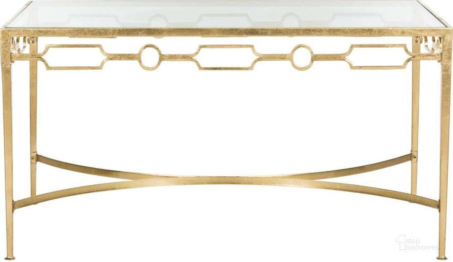 The appearance of Lura Gold Leaf Retro Coffee Table designed by Safavieh in the modern / contemporary interior design. This gold piece of furniture  was selected by 1StopBedrooms from Safavieh FOX Collection to add a touch of cosiness and style into your home. Sku: FOX2602A. Product Type: Coffee Table. Material: Iron. Image1