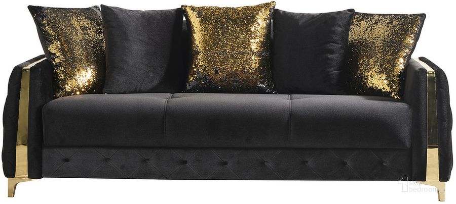 The appearance of Lust Sleeper Sofa with Under Seat Storage In Black designed by Galaxy Home Furnishings in the modern / contemporary interior design. This black piece of furniture  was selected by 1StopBedrooms from Lust Collection to add a touch of cosiness and style into your home. Sku: 601955551854. Material: Wood. Product Type: Sleeper Sofa. Image1