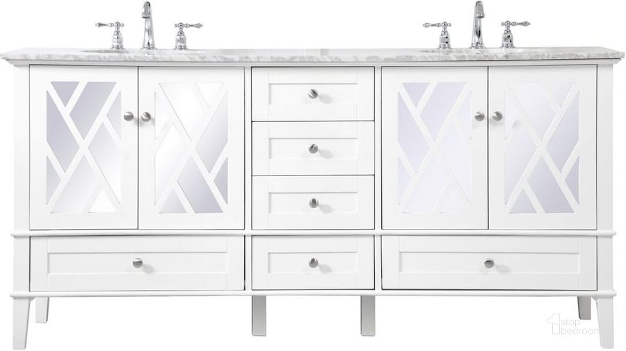The appearance of Luxe 72 Inch Double Bathroom Vanity Set In White designed by Elegant Lighting in the modern / contemporary interior design. This white piece of furniture  was selected by 1StopBedrooms from Luxe Collection to add a touch of cosiness and style into your home. Sku: VF30272DWH. Material: Wood. Product Type: Bathroom Vanity. Image1