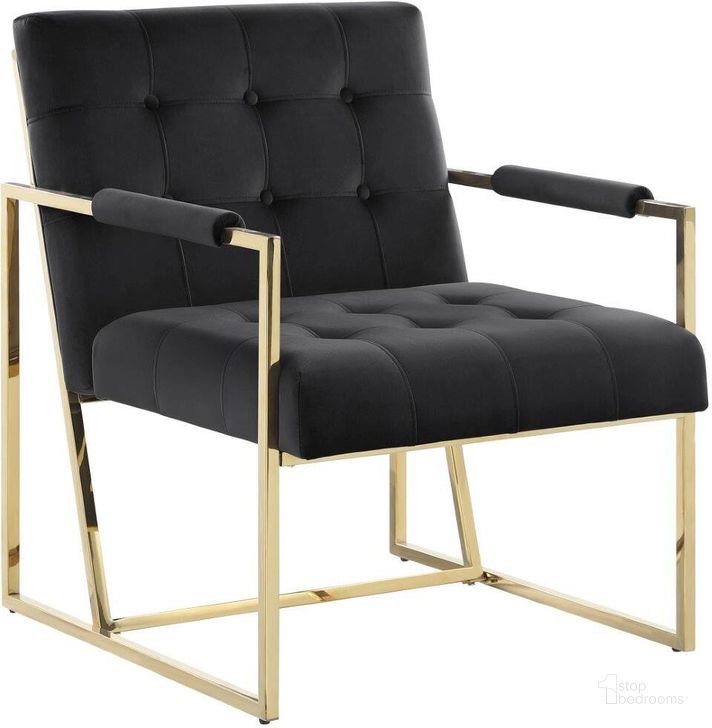 The appearance of Luxor Black Velvet Modern Accent Chair In Gold designed by Best Master Furniture in the modern / contemporary interior design. This black and gold piece of furniture  was selected by 1StopBedrooms from Luxor Collection to add a touch of cosiness and style into your home. Sku: LX006BG. Product Type: Accent Chair. Material: Velvet. Image1