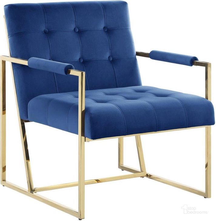 The appearance of Luxor Blue Velvet Modern Accent Chair In Gold designed by Best Master Furniture in the modern / contemporary interior design. This blue/gold piece of furniture  was selected by 1StopBedrooms from Luxor Collection to add a touch of cosiness and style into your home. Sku: LX006BLG. Product Type: Accent Chair. Material: Velvet. Image1