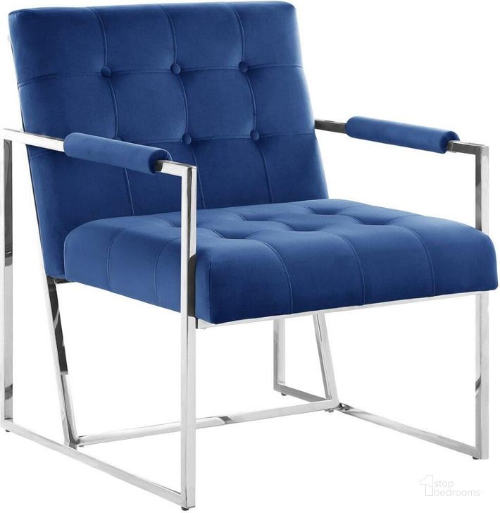 The appearance of Luxor Blue Velvet Modern Accent Chair In Silver designed by Best Master Furniture in the modern / contemporary interior design. This blue piece of furniture  was selected by 1StopBedrooms from Luxor Collection to add a touch of cosiness and style into your home. Sku: LX006BL. Product Type: Accent Chair. Material: Velvet. Image1