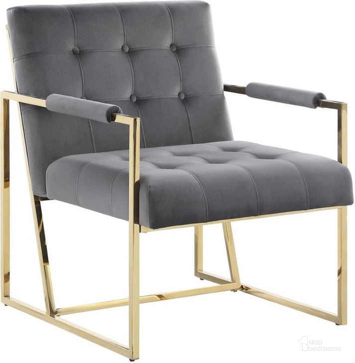 The appearance of Luxor Gray Velvet Modern Accent Chair In Gold designed by Best Master Furniture in the modern / contemporary interior design. This gray and gold piece of furniture  was selected by 1StopBedrooms from Luxor Collection to add a touch of cosiness and style into your home. Sku: LX006GG. Product Type: Accent Chair. Material: Velvet. Image1