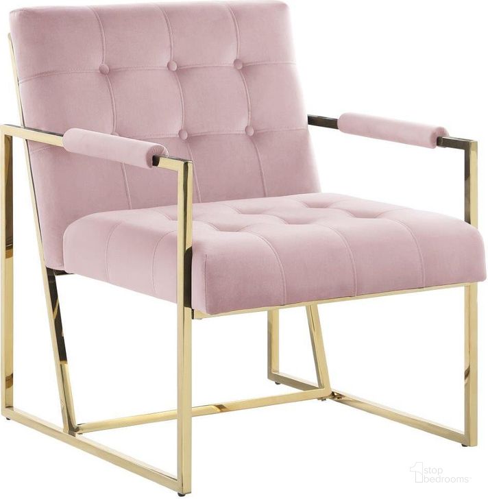 The appearance of Luxor Pink Velvet Modern Accent Chair In Gold designed by Best Master Furniture in the modern / contemporary interior design. This pink and gold piece of furniture  was selected by 1StopBedrooms from Luxor Collection to add a touch of cosiness and style into your home. Sku: LX006PG. Product Type: Accent Chair. Material: Velvet. Image1