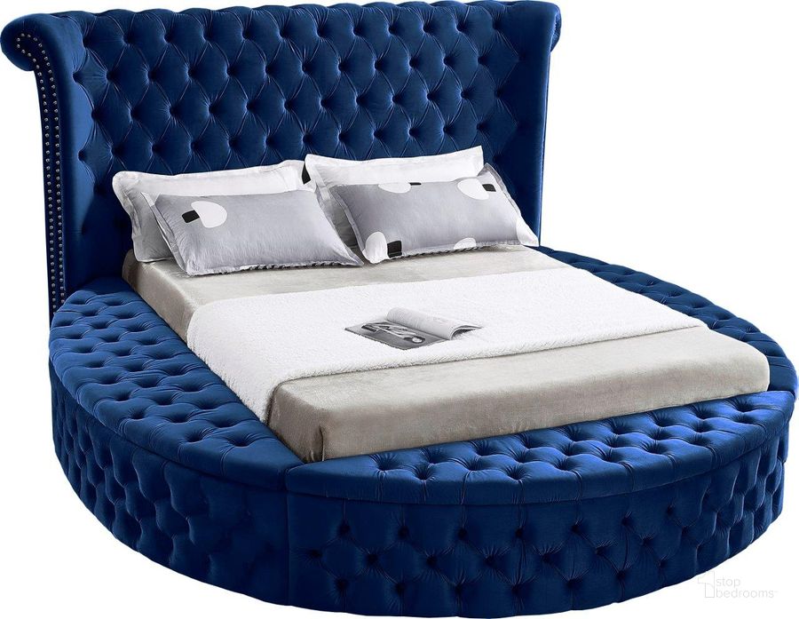The appearance of Luxus Navy Velvet Full Bed designed by Meridian in the modern / contemporary interior design. This navy velvet piece of furniture  was selected by 1StopBedrooms from Luxus Collection to add a touch of cosiness and style into your home. Sku: LuxusNavy-F-1;LuxusNavy-F-2;LuxusNavy-F-3. Bed Type: Platform Bed. Product Type: Platform Bed. Bed Size: Full. Material: Velvet. Image1