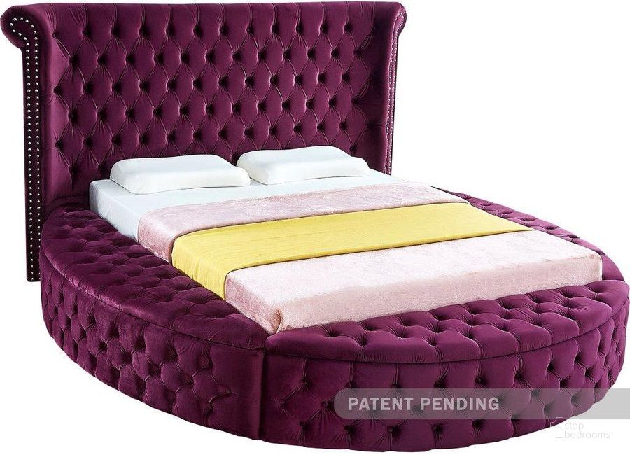 The appearance of Luxus Purple Velvet King Bed designed by Meridian in the modern / contemporary interior design. This purple velvet piece of furniture  was selected by 1StopBedrooms from Luxus Collection to add a touch of cosiness and style into your home. Sku: LuxusPurple-K-1;LuxusPurple-K-2;LuxusPurple-K-3. Bed Type: Platform Bed. Product Type: Platform Bed. Bed Size: King. Material: Velvet. Image1