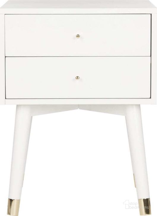 The appearance of Lyla Gold and White Mid Century Retro Gold Cap Nightstand designed by Safavieh in the rustic / southwestern interior design. This white and gold piece of furniture  was selected by 1StopBedrooms from Paloma Collection to add a touch of cosiness and style into your home. Sku: FOX6234B. Product Type: Nightstand. Material: Iron. Image1