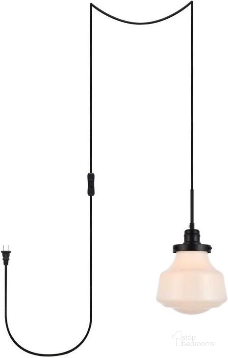 The appearance of Lyle 1 Light Black And Frosted White Glass Plug In Pendant designed by Elegant Lighting in the transitional interior design. This black and white piece of furniture  was selected by 1StopBedrooms from Lye Collection to add a touch of cosiness and style into your home. Sku: LDPG6255BK. Product Type: Pendant Lighting. Material: Iron. Image1