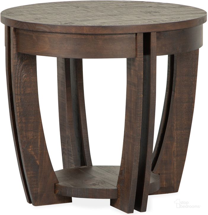 The appearance of Lyndale Round End Table designed by Magnussen in the transitional interior design. This brown piece of furniture  was selected by 1StopBedrooms from Lyndale Collection to add a touch of cosiness and style into your home. Sku: T5391-05. Product Type: End Table. Material: Pine.