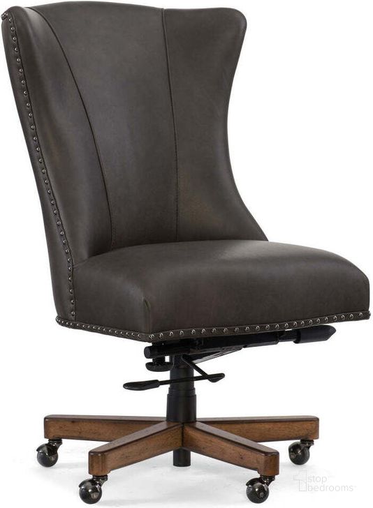 The appearance of Lynn Gray Leather Home Office Swivel Chair designed by Hooker in the traditional interior design. This gray piece of furniture  was selected by 1StopBedrooms from Lynn Collection to add a touch of cosiness and style into your home. Sku: EC483-079. Material: Leather. Product Type: Swivel Chair. Image1
