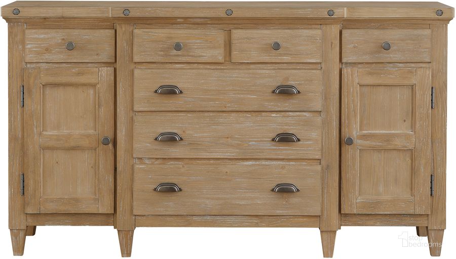 The appearance of Lynnfield Drawer Dresser designed by Magnussen in the  interior design. This light brown piece of furniture  was selected by 1StopBedrooms from Lynnfield Collection to add a touch of cosiness and style into your home. Sku: B5487-20. Product Type: Dresser. Material: Pine. Image1