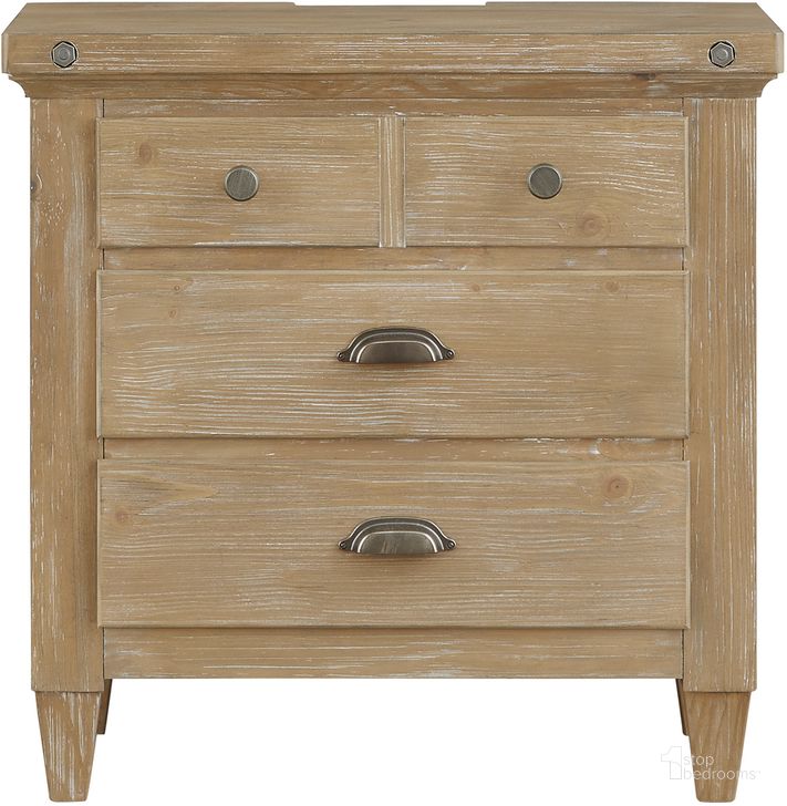 The appearance of Lynnfield Drawer Nightstand designed by Magnussen in the  interior design. This light brown piece of furniture  was selected by 1StopBedrooms from Lynnfield Collection to add a touch of cosiness and style into your home. Sku: B5487-01. Product Type: Nightstand. Material: Pine. Image1