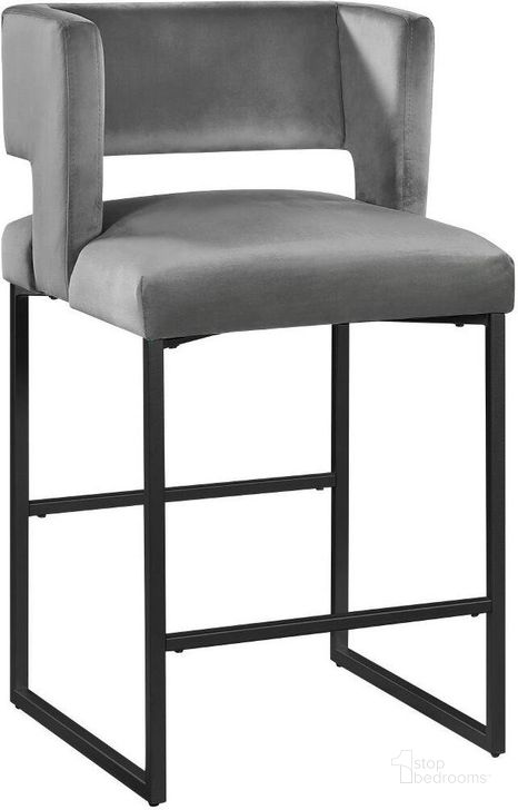 Lynx Gray Velvet Bar Stool Set of 2 In Matte Black by Best Master