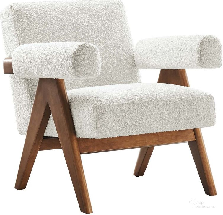 The appearance of Lyra Boucle Fabric Armchair In Ivory designed by Modway in the  interior design. This ivory piece of furniture  was selected by 1StopBedrooms from Lyra Collection to add a touch of cosiness and style into your home. Sku: EEI-6502-IVO. Product Type: Living Room Chair. Material: Rubberwood. Image1