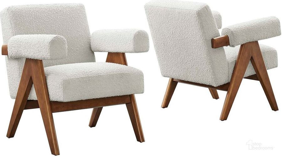 The appearance of Lyra Boucle Fabric Armchair Set of 2 In Ivory designed by Modway in the  interior design. This ivory piece of furniture  was selected by 1StopBedrooms from Lyra Collection to add a touch of cosiness and style into your home. Sku: EEI-6703-IVO. Product Type: Living Room Chair. Material: Rubberwood. Image1