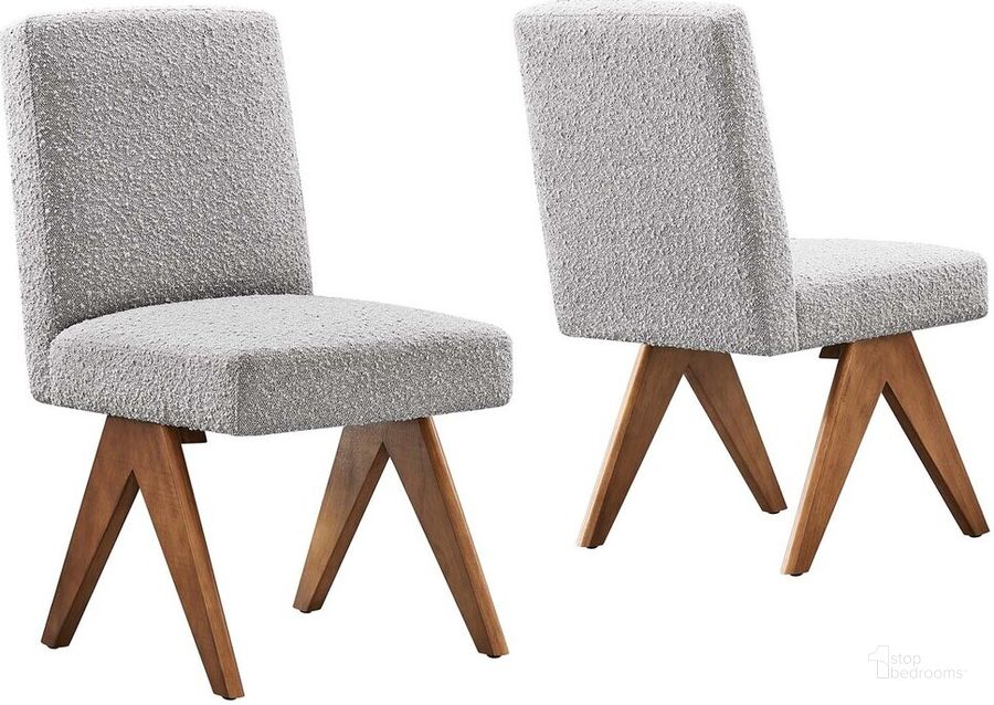 The appearance of Lyra Boucle Fabric Dining Room Side Chair Set of 2 In Light Gray designed by Modway in the  interior design. This light gray piece of furniture  was selected by 1StopBedrooms from Lyra Collection to add a touch of cosiness and style into your home. Sku: EEI-6508-LGR. Product Type: Side Chair. Material: Rubberwood. Image1