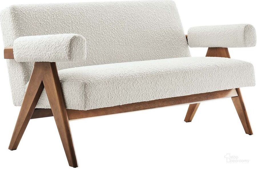 The appearance of Lyra Boucle Fabric Loveseat In Ivory designed by Modway in the  interior design. This ivory piece of furniture  was selected by 1StopBedrooms from Lyra Collection to add a touch of cosiness and style into your home. Sku: EEI-6504-IVO. Product Type: Loveseat. Material: Rubberwood. Image1