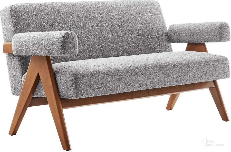 The appearance of Lyra Boucle Fabric Loveseat In Light Gray designed by Modway in the  interior design. This light gray piece of furniture  was selected by 1StopBedrooms from Lyra Collection to add a touch of cosiness and style into your home. Sku: EEI-6504-LGR. Product Type: Loveseat. Material: Rubberwood. Image1