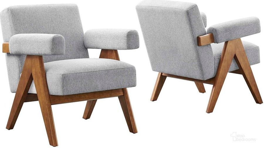 The appearance of Lyra Fabric Armchair Set of 2 In Light Gray designed by Modway in the  interior design. This light gray piece of furniture  was selected by 1StopBedrooms from Lyra Collection to add a touch of cosiness and style into your home. Sku: EEI-6704-HLG. Product Type: Living Room Chair. Material: Rubberwood. Image1