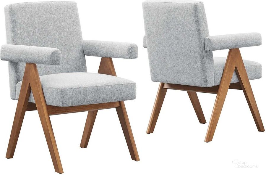 The appearance of Lyra Fabric Dining Room Chair Set of 2 In Light Gray designed by Modway in the  interior design. This light gray piece of furniture  was selected by 1StopBedrooms from Lyra Collection to add a touch of cosiness and style into your home. Sku: EEI-6507-HLG. Product Type: Dining Chair. Material: Rubberwood. Image1